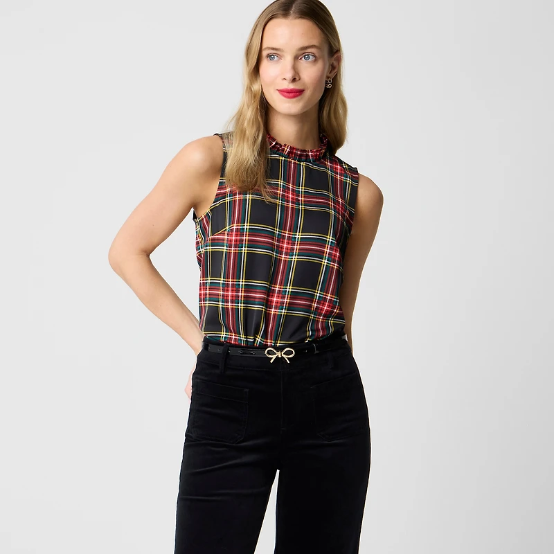 Sleeveless ruffleneck top