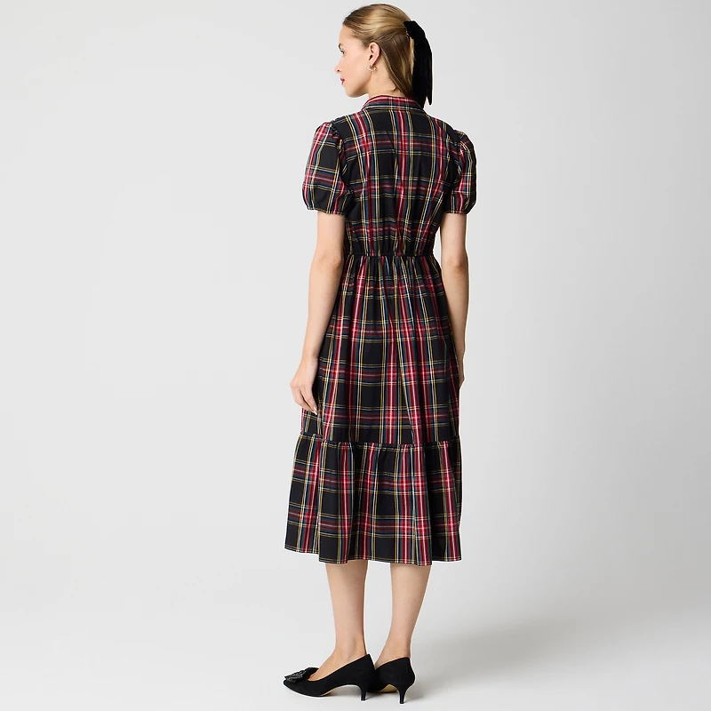 Tartan smocked midi shirt-dress