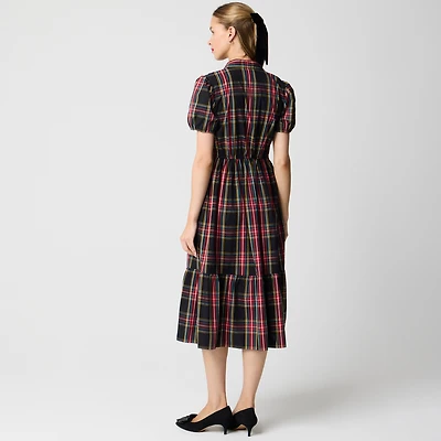 Tall tartan smocked midi shirt-dress