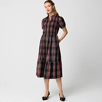 Tartan smocked midi shirt-dress
