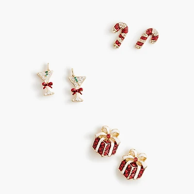 Festive stud earrings pack-of-three