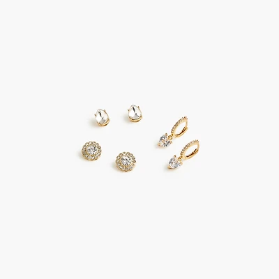 Crystal stud earrings pack-of-three