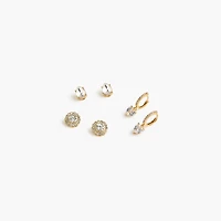 Crystal stud earrings pack-of-three