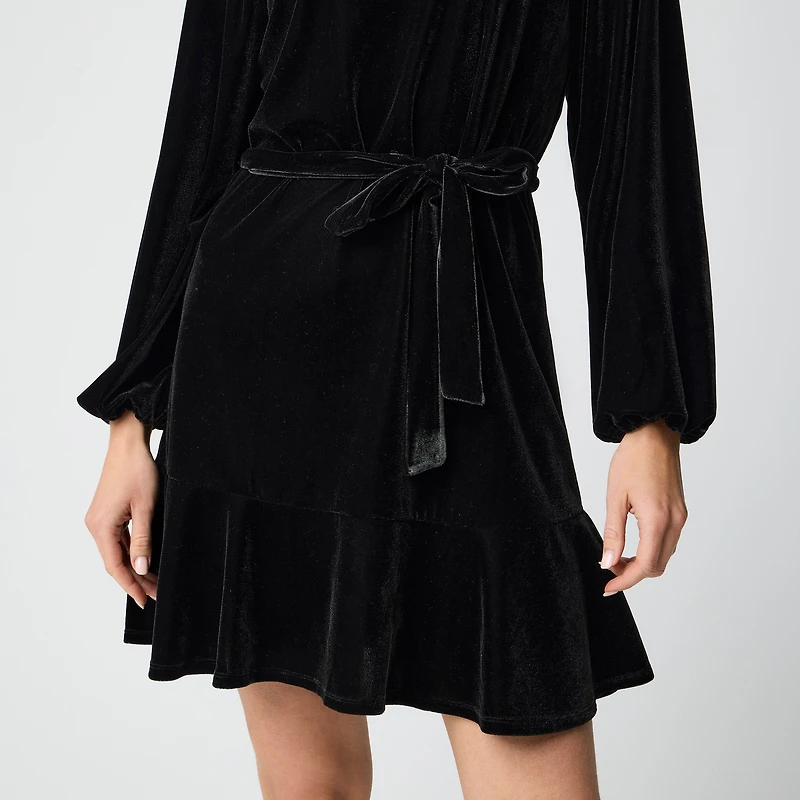 Velvet tie-waist mini dress