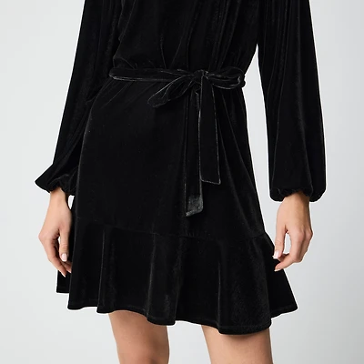 Velvet tie-waist mini dress