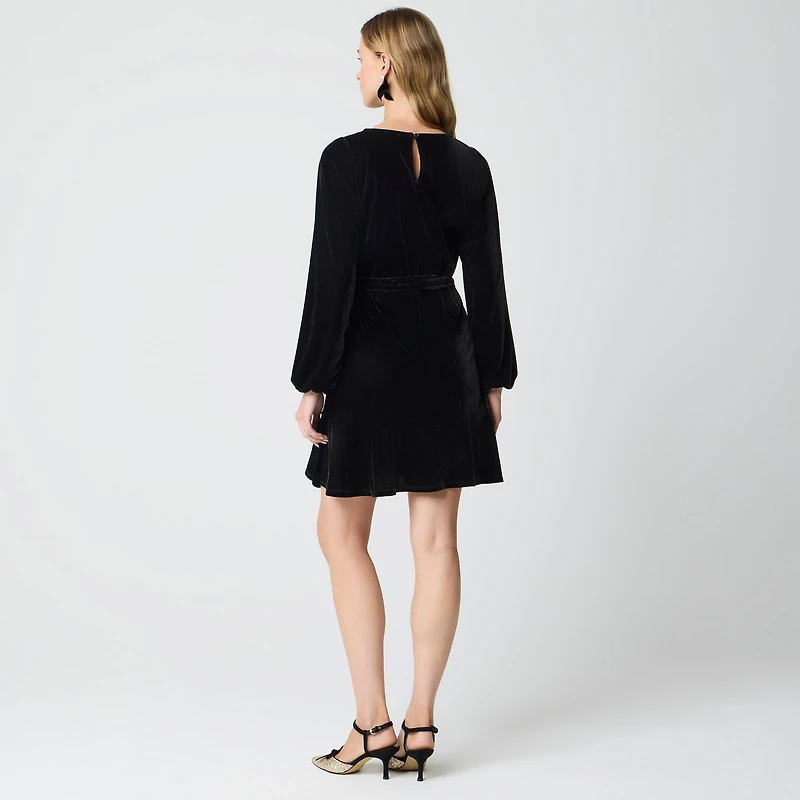 Velvet tie-waist mini dress