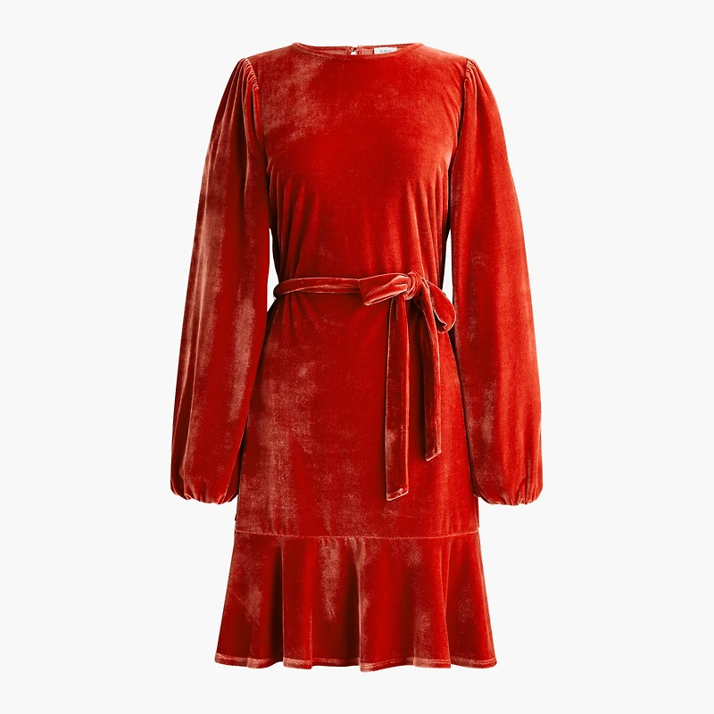 Tie-waist mini velvet dress