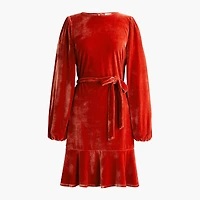 Tie-waist mini velvet dress