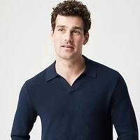 Cotton waffle johnny-collar sweater-polo