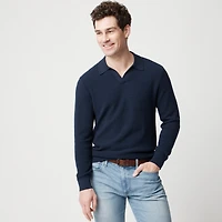 Cotton waffle johnny-collar sweater-polo