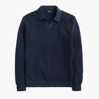 Cotton waffle johnny-collar sweater-polo