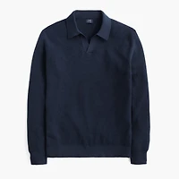Cotton waffle johnny-collar sweater-polo