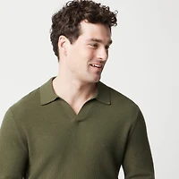 Cotton waffle johnny-collar sweater-polo