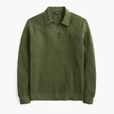 Cotton waffle johnny-collar sweater-polo