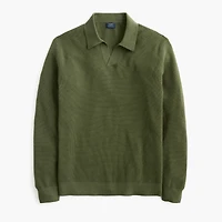 Cotton waffle johnny-collar sweater-polo