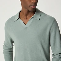 Cotton waffle johnny-collar sweater-polo