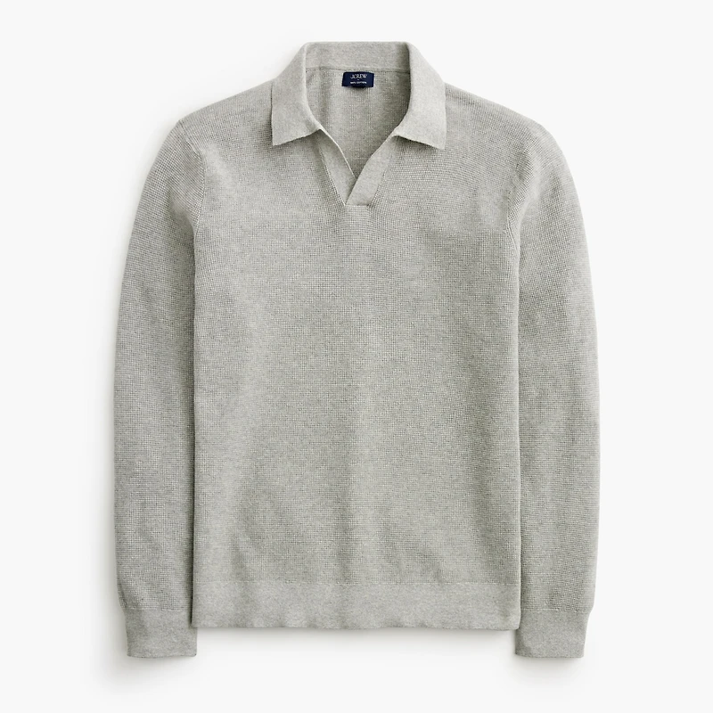 Cotton waffle johnny-collar sweater-polo