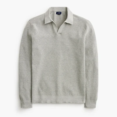 Cotton waffle johnny-collar sweater-polo