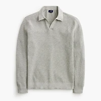 Cotton waffle johnny-collar sweater-polo