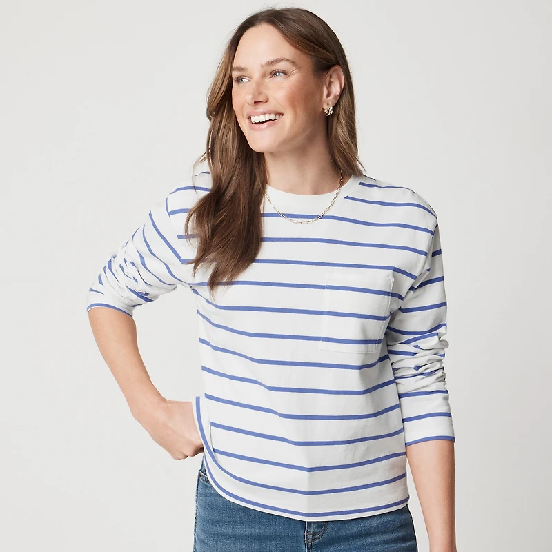 Striped long-sleeve pocket tee
