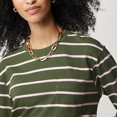 Striped long-sleeve pocket tee