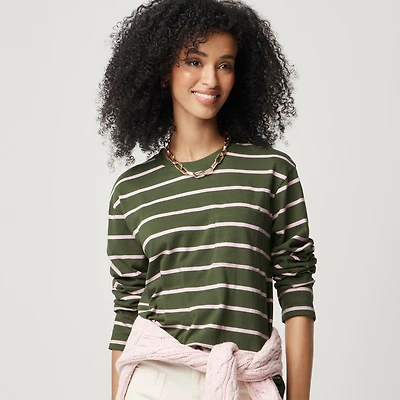 Striped long-sleeve pocket tee
