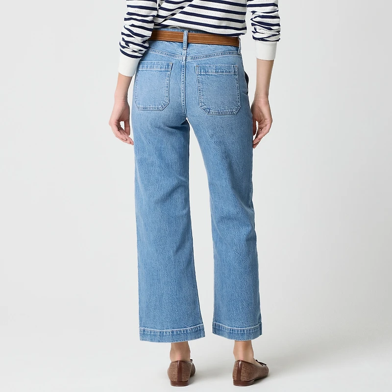 Wide-leg cropped utility-pocket jean all-day stretch