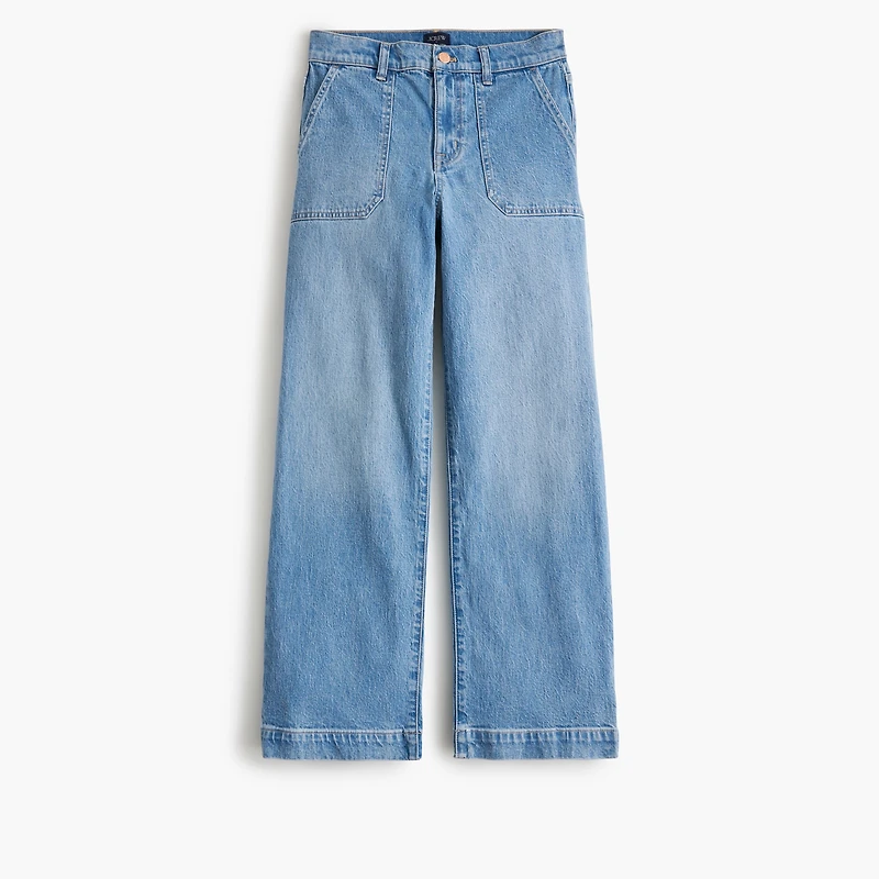 Wide-leg cropped utility-pocket jean all-day stretch