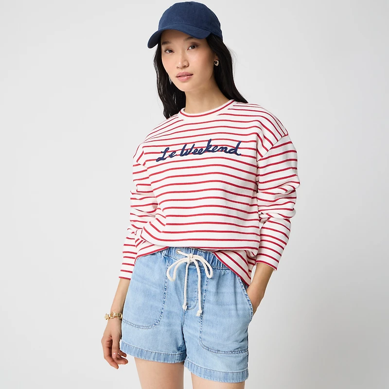 Striped "Le Weekend" graphic sweatshirt