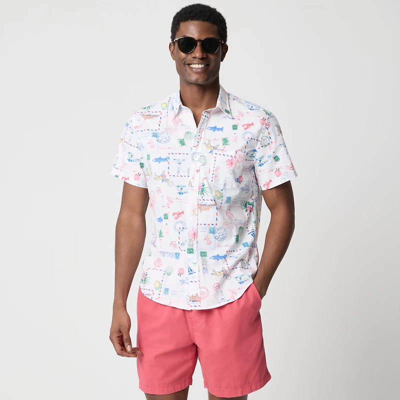 Short-sleeve printed flex casual shirt