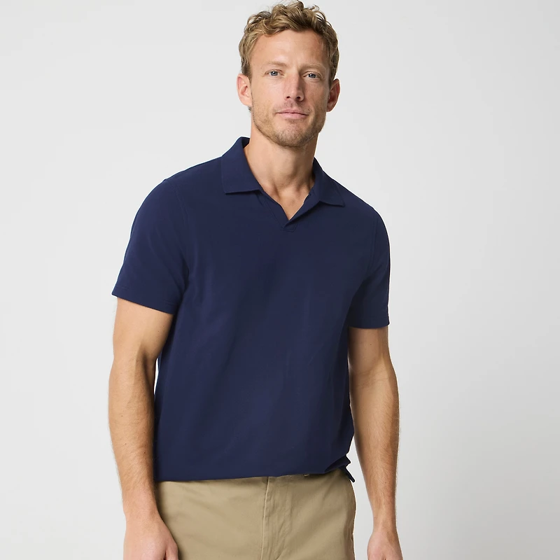Flex piqué johnny-collar polo shirt