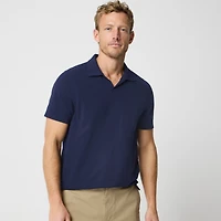 Flex piqué johnny-collar polo shirt