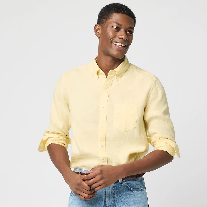 Classic-fit linen-blend shirt