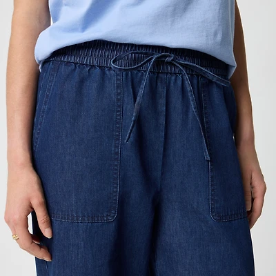 Chambray wide-leg utility pull-on pant
