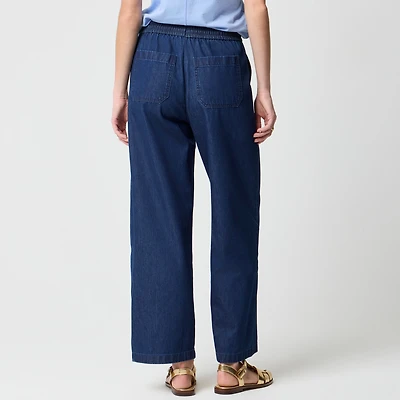 Chambray wide-leg utility pull-on pant