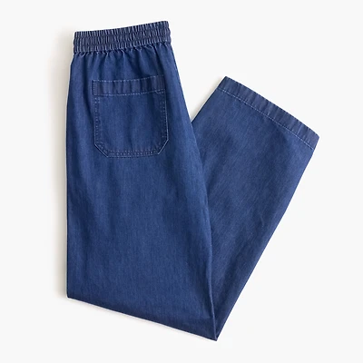 Chambray wide-leg utility pull-on pant