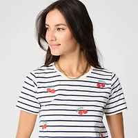 Cherries on stripes graphic tee