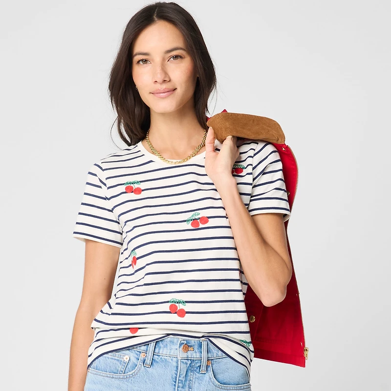 Cherries on stripes graphic tee