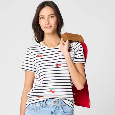 Cherries on stripes graphic tee