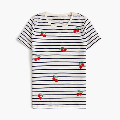 Cherries on stripes graphic tee