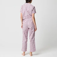 Short-sleeve printed top and pants pajama set