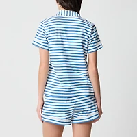 Striped knit short-sleeve top and pants pajama set