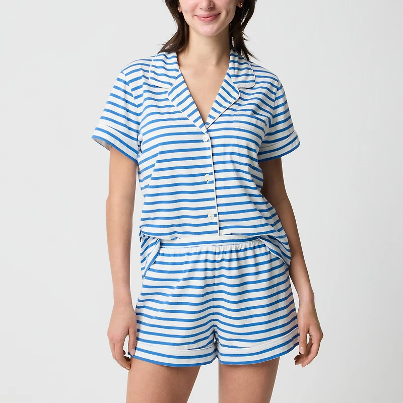 Striped knit short-sleeve top and pants pajama set