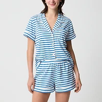 Striped knit short-sleeve top and pants pajama set