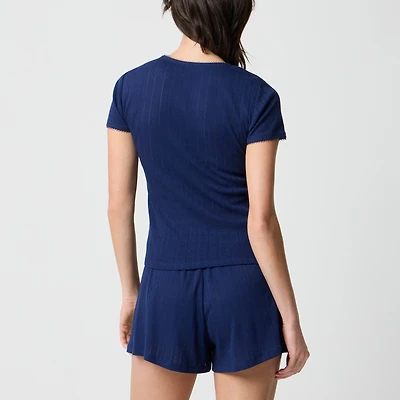 Pointelle knit short-sleeve top and short pajama set