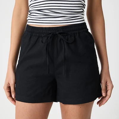 Linen-blend drawstring short