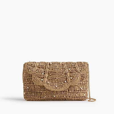 Straw pearl clutch