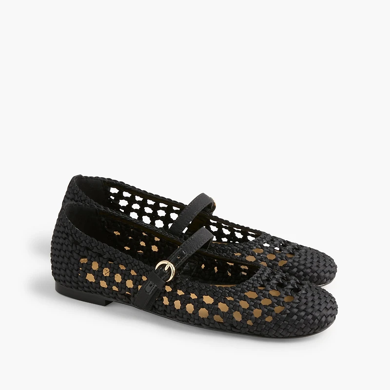 Satiny woven Mary Jane flats