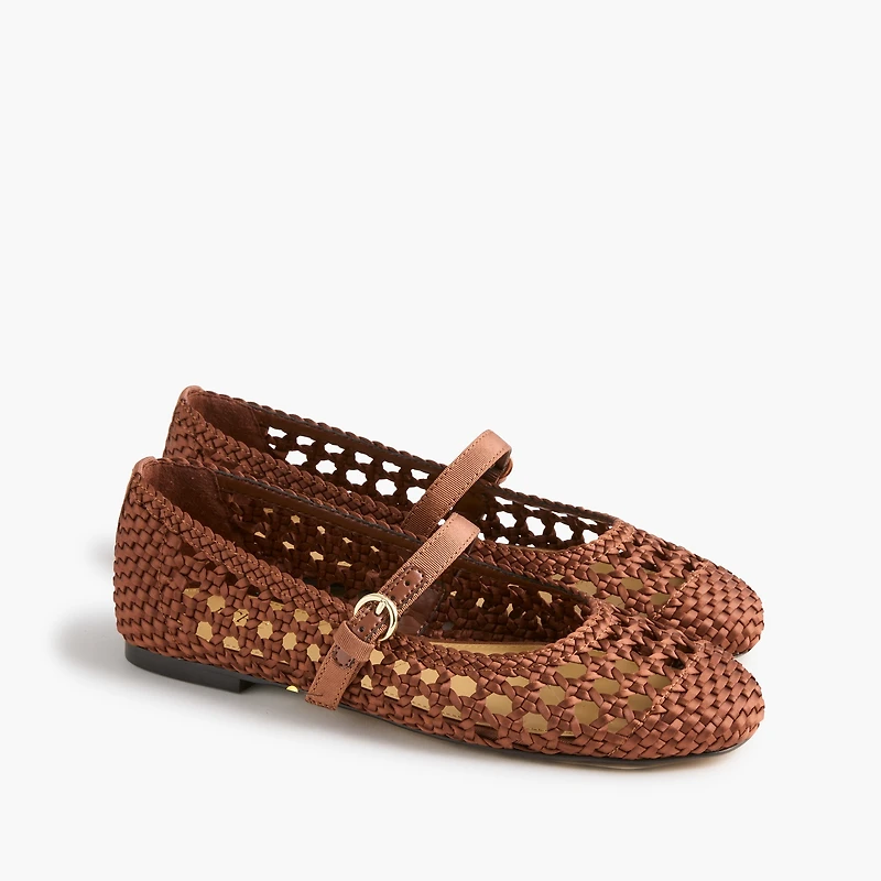 Satiny woven Mary Jane flats