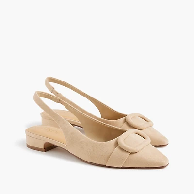 Faux-suede buckle slingback flats